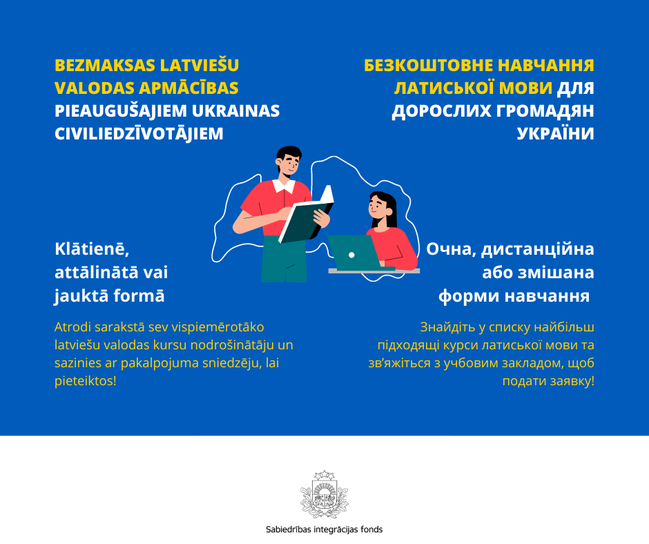 infografika par iespēju ukraiņiem apgūt bezmaksas latviešu valodu